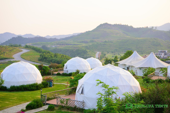 Nieuw ontwerp 4 tot 10 personen 850g PVC stof Glamping Dome Ruimte Luxe tenten